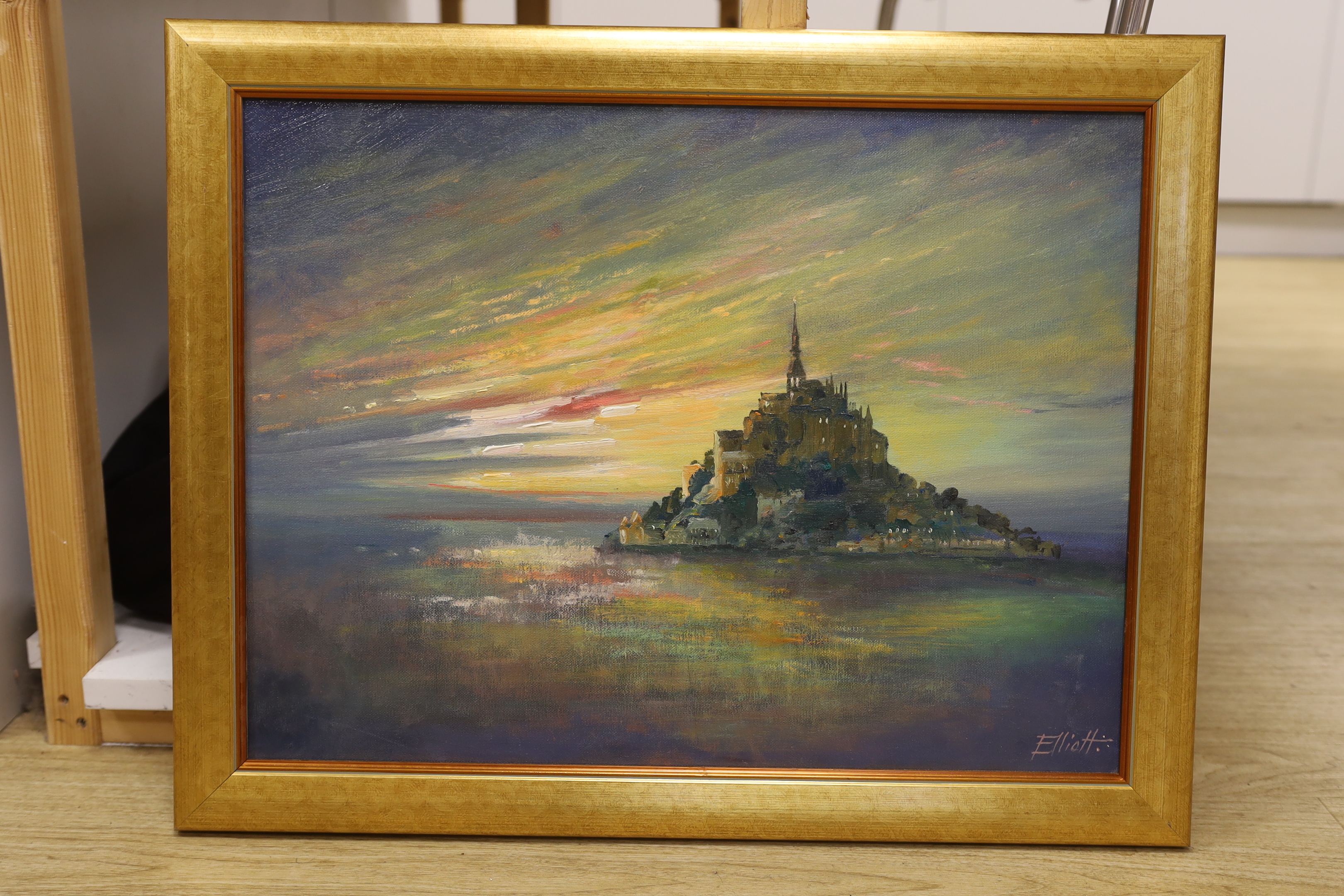 Robin Alexander Elliott (b.1936), oil on canvas, ‘Mont St Michel, Normandy, France’, signed, inscribed verso, 44 x 59cm